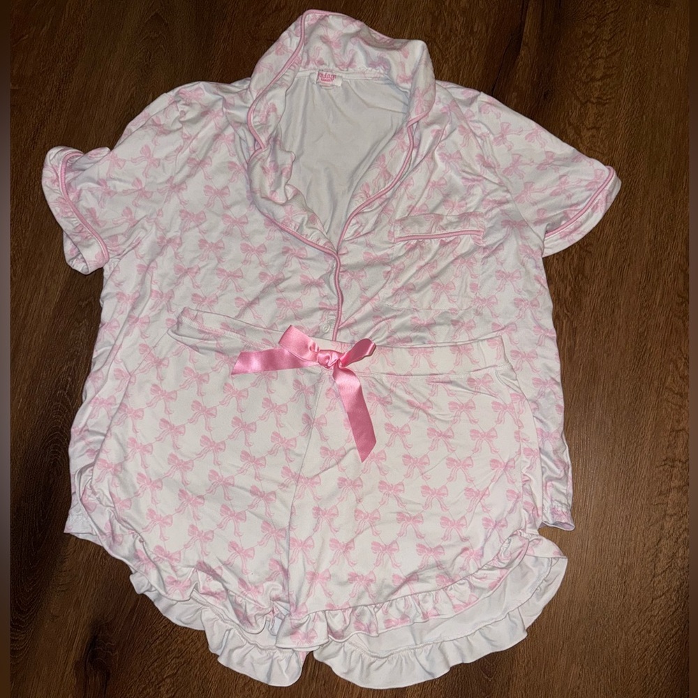 Pink Bow Print Pajama Set